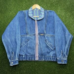 Vintage White Tiger Denim Reversible Jean Jacket Multicolor 21x23 Medium 70s 80s